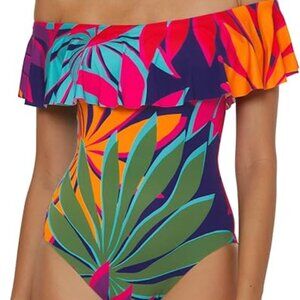 Trina Turk Wailea Ruffle One Piece Swimsuit Off Shoulder
